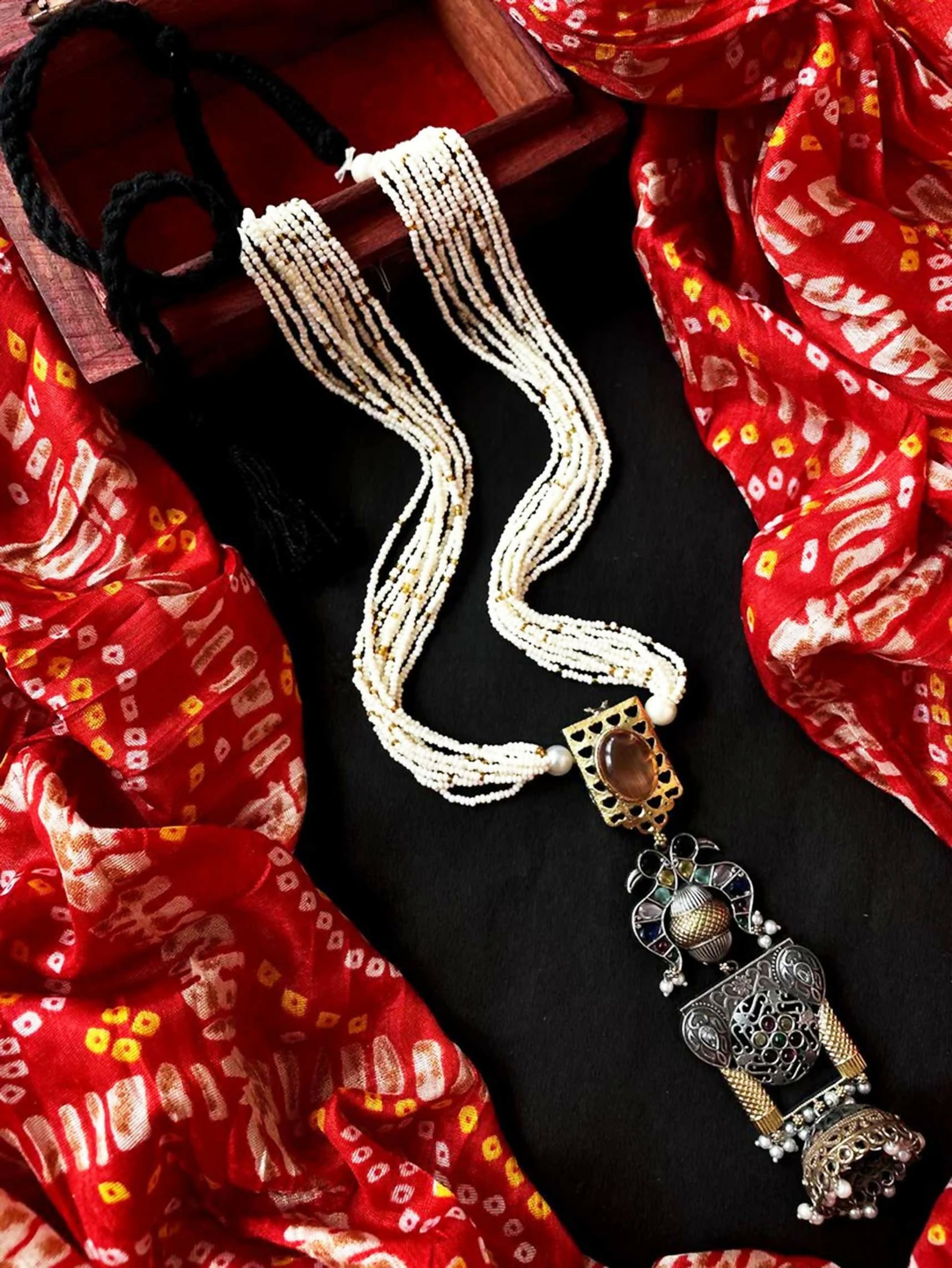 Joban Fashion Brown Brass Dual Tone Long Pendant Beaded Mala Necklace - Distacart