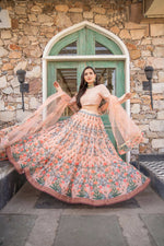 Thumbnail for Wedding Designer Light Peach Chanderi Designer Lehenga - Anbazaar - Distacart