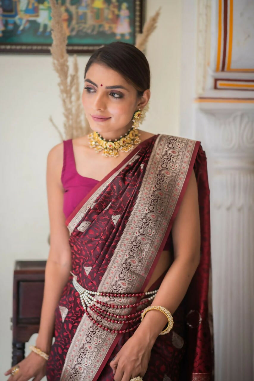Preksha Creation Banarasi Soft Silk Women Red Saree - Distacart
