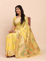 Thumbnail for Astita Linen Cotton Yellow Saree