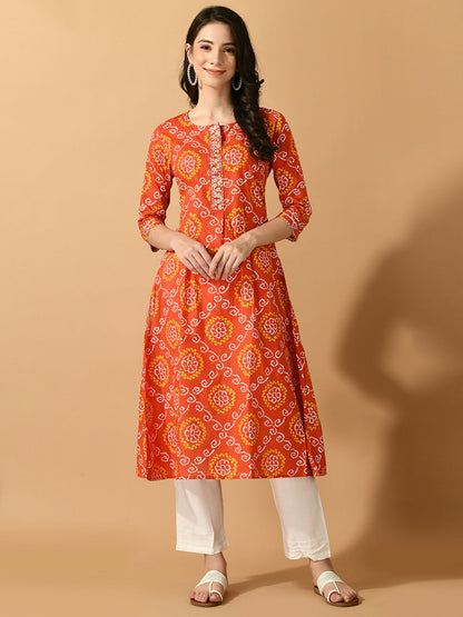 Myshka Women's Multi Flared Printed Festive Kurta - Distacart
