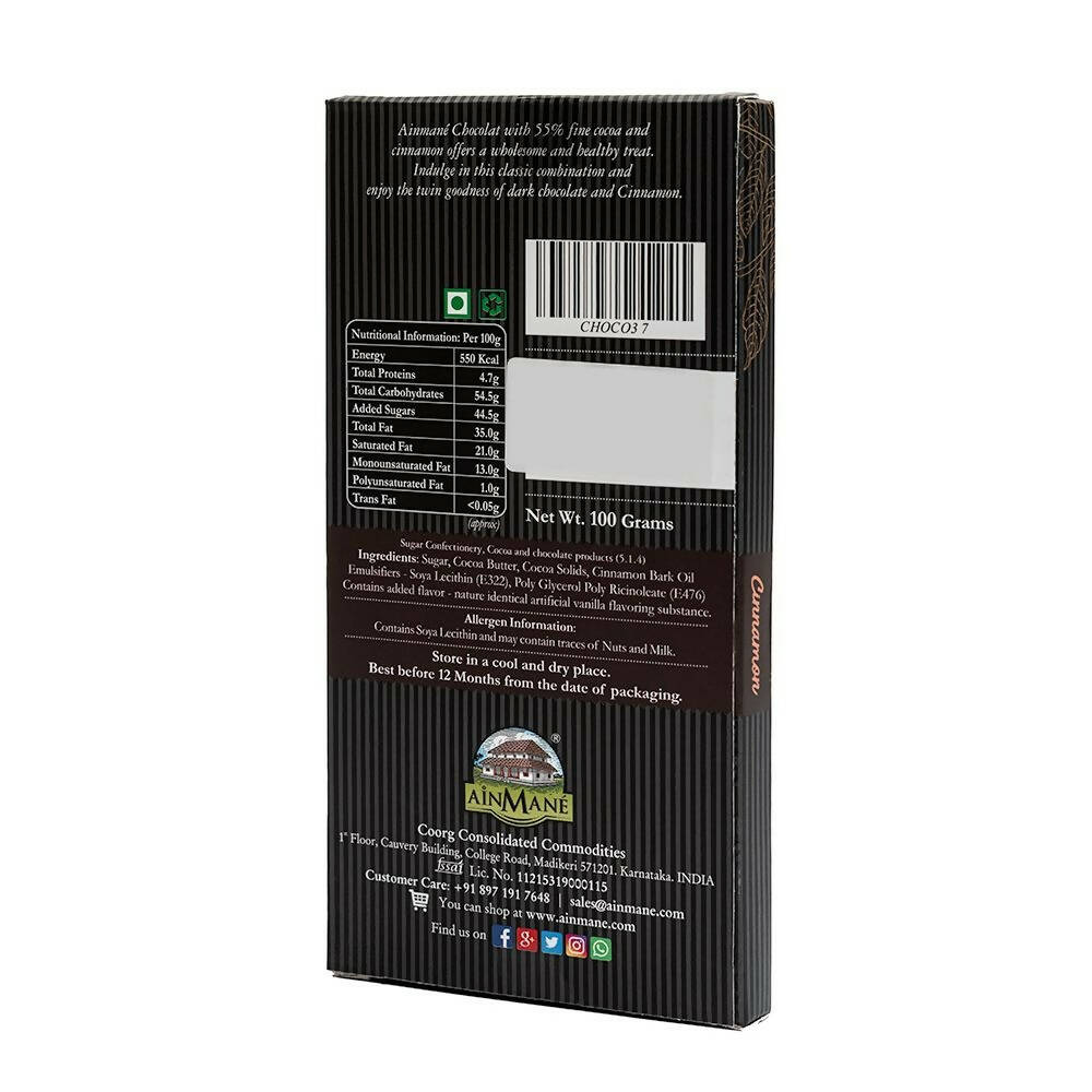 Ainmane Cinnamon Dark Chocolate 55% Cocoa - Distacart