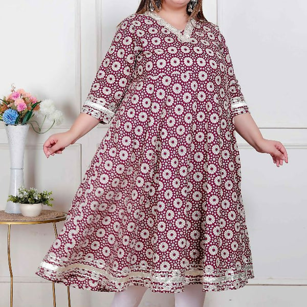 Miravan Plus Size Women'S Cream Embroidered Cotton Anarkali Kurta  - Distacart