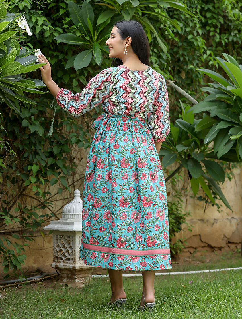 Kaajh Women's Green Hand Block Printed Dress - Distacart
