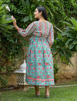 Thumbnail for Kaajh Women's Green Hand Block Printed Dress - Distacart