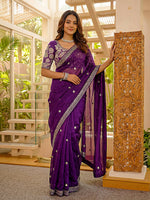Thumbnail for Lehenga Mart Designer Bollywood Style Party Wear Saree-Blue - Dista