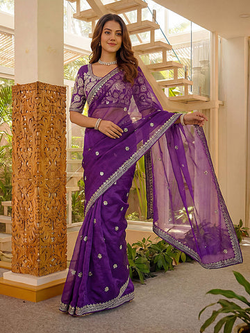 Lehenga Mart Designer Bollywood Style Party Wear Saree-Blue - Dista
