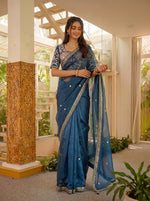 Thumbnail for Lehenga Mart Designer Bollywood Style Party Wear Saree-Skyblue