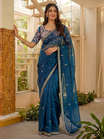 Lehenga Mart Designer Bollywood Style Party Wear Saree-Skyblue - Dista
