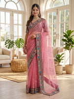 Thumbnail for Lehenga Mart Designer Bollywood Style Party Wear Saree-Pink - Dista