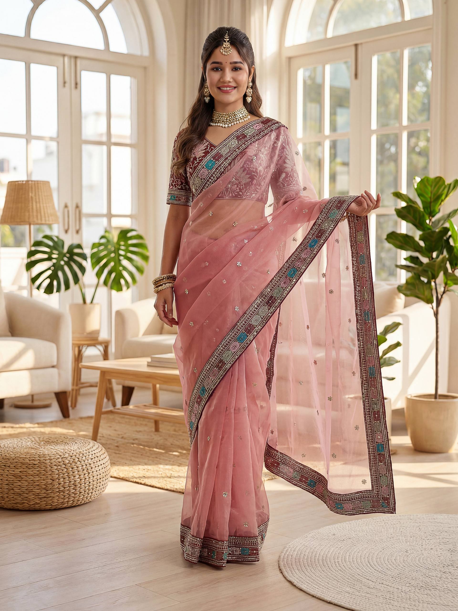 Lehenga Mart Designer Bollywood Style Party Wear Saree-Pink