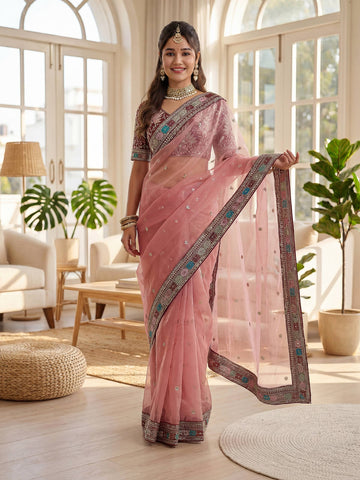 Lehenga Mart Designer Bollywood Style Party Wear Saree-Pink - Dista