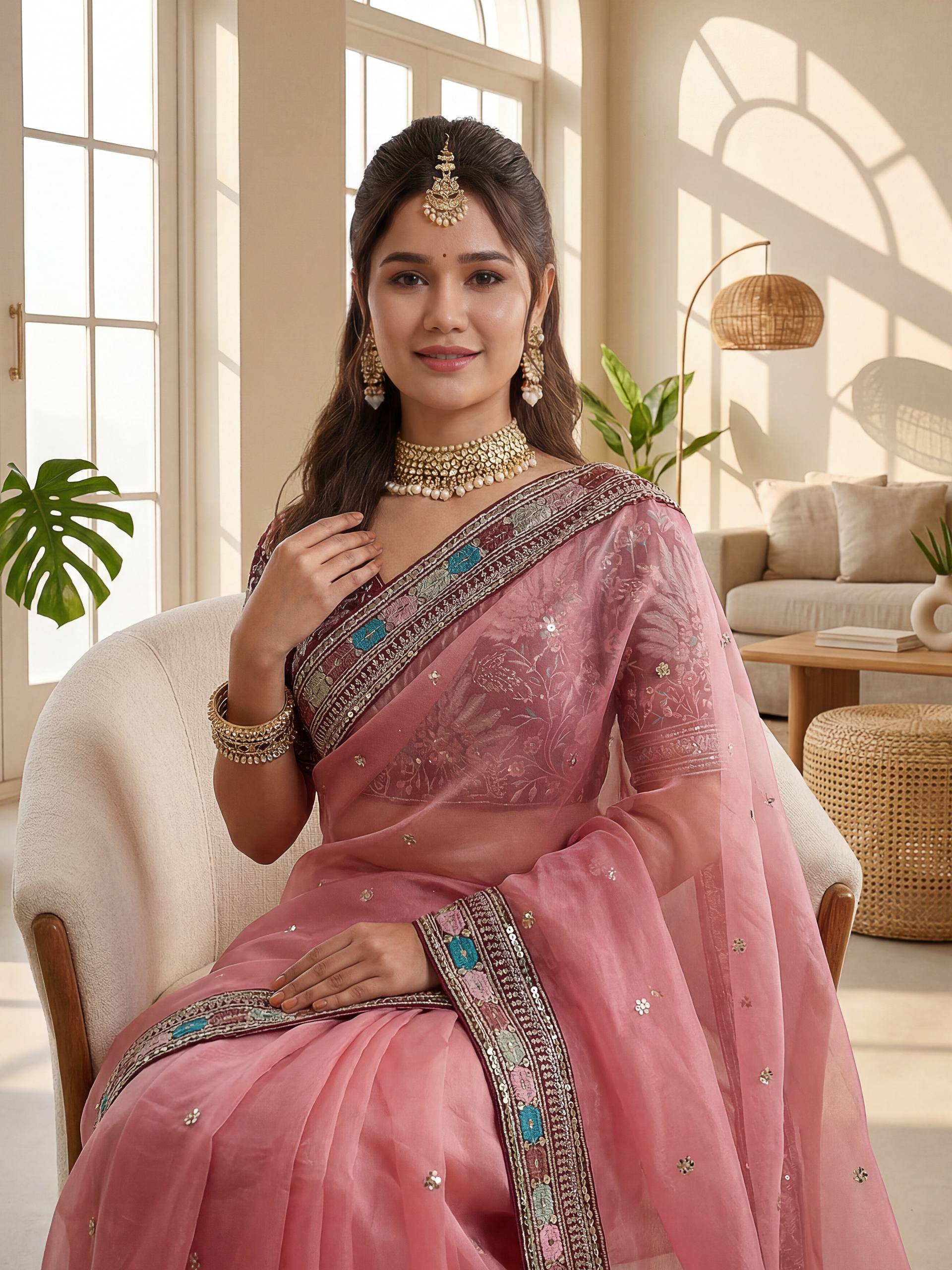 Lehenga Mart Designer Bollywood Style Party Wear Saree-Pink - Dista