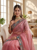 Thumbnail for Lehenga Mart Designer Bollywood Style Party Wear Saree-Pink - Dista