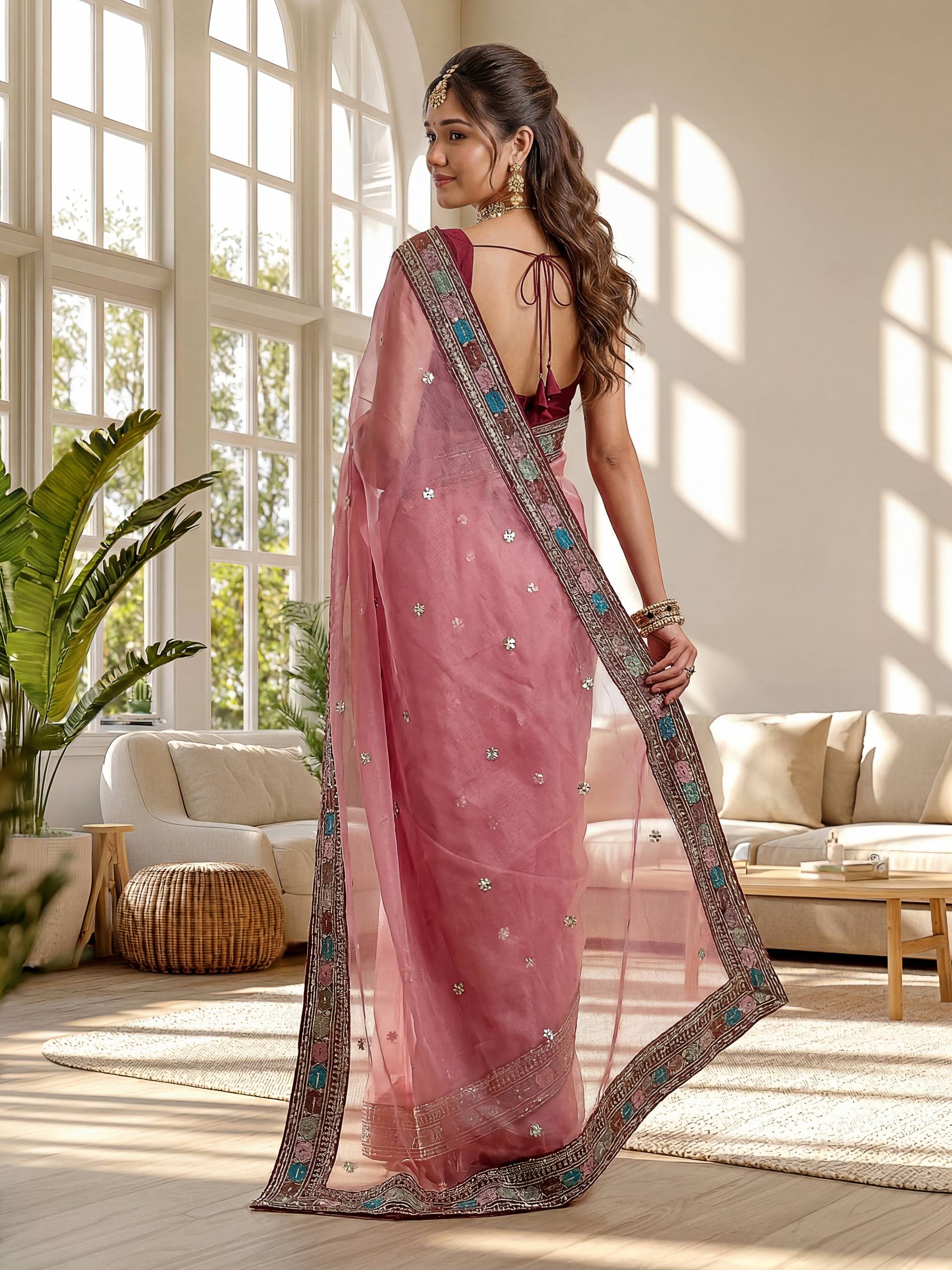 Lehenga Mart Designer Bollywood Style Party Wear Saree-Pink - Dista