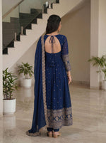 Thumbnail for Lehenga Mart Designer Vichitra Silk Gown With Dupatta-Navy Blue - Distacart