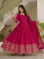 Thumbnail for Lehenga Mart Designer Vichitra Silk Gown With Dupatta-Pink - Distacart
