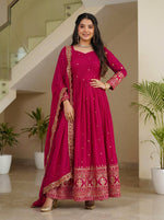 Thumbnail for Lehenga Mart Designer Vichitra Silk Gown With Dupatta-Pink - Distacart