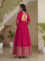 Thumbnail for Lehenga Mart Designer Vichitra Silk Gown With Dupatta-Pink - Distacart