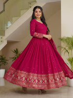 Thumbnail for Lehenga Mart Designer Vichitra Silk Gown With Dupatta-Pink - Distacart