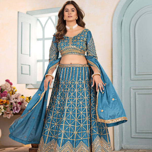 Lehenga Mart Designer Bollywood Style Wedding Wear Lehenga Choli - Sky Blue - Distacart