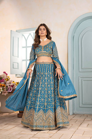 Lehenga Mart Designer Bollywood Style Wedding Wear Lehenga Choli - Sky Blue - Distacart