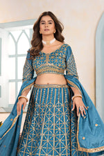 Thumbnail for Lehenga Mart Designer Bollywood Style Wedding Wear Lehenga Choli - Sky Blue