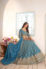Thumbnail for Lehenga Mart Designer Bollywood Style Wedding Wear Lehenga Choli - Sky Blue