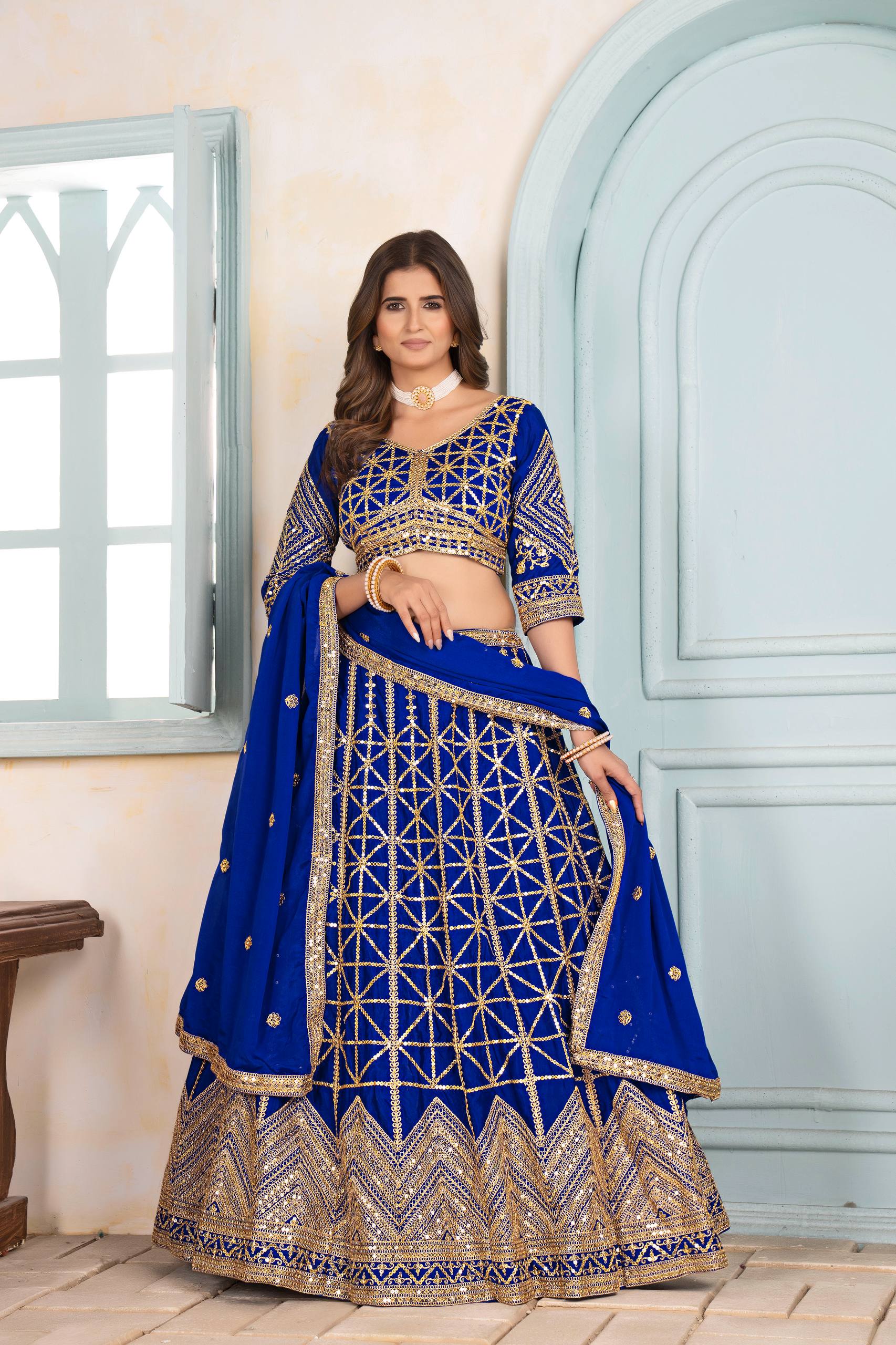 Lehenga Mart Designer Bollywood Style Wedding Wear Lehenga Choli - Blue