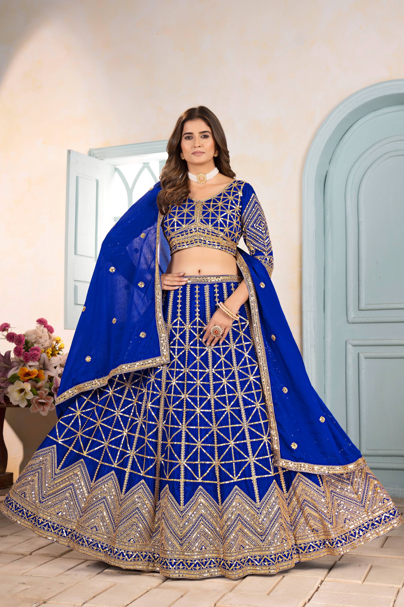 Lehenga Mart Designer Bollywood Style Wedding Wear Lehenga Choli - Blue