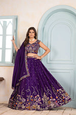 Thumbnail for Lehenga Mart Designer Bollywood Style Wedding Wear Lehenga Choli - Purple