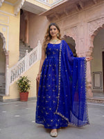 Thumbnail for Lehenga Mart Designer Fandy Silk Gown With Dupatta-Royal Blue - Distacart
