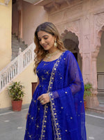 Thumbnail for Lehenga Mart Designer Fandy Silk Gown With Dupatta-Royal Blue - Distacart