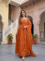 Thumbnail for Lehenga Mart Designer Fandy Silk Gown With Dupatta-Rusty Orange