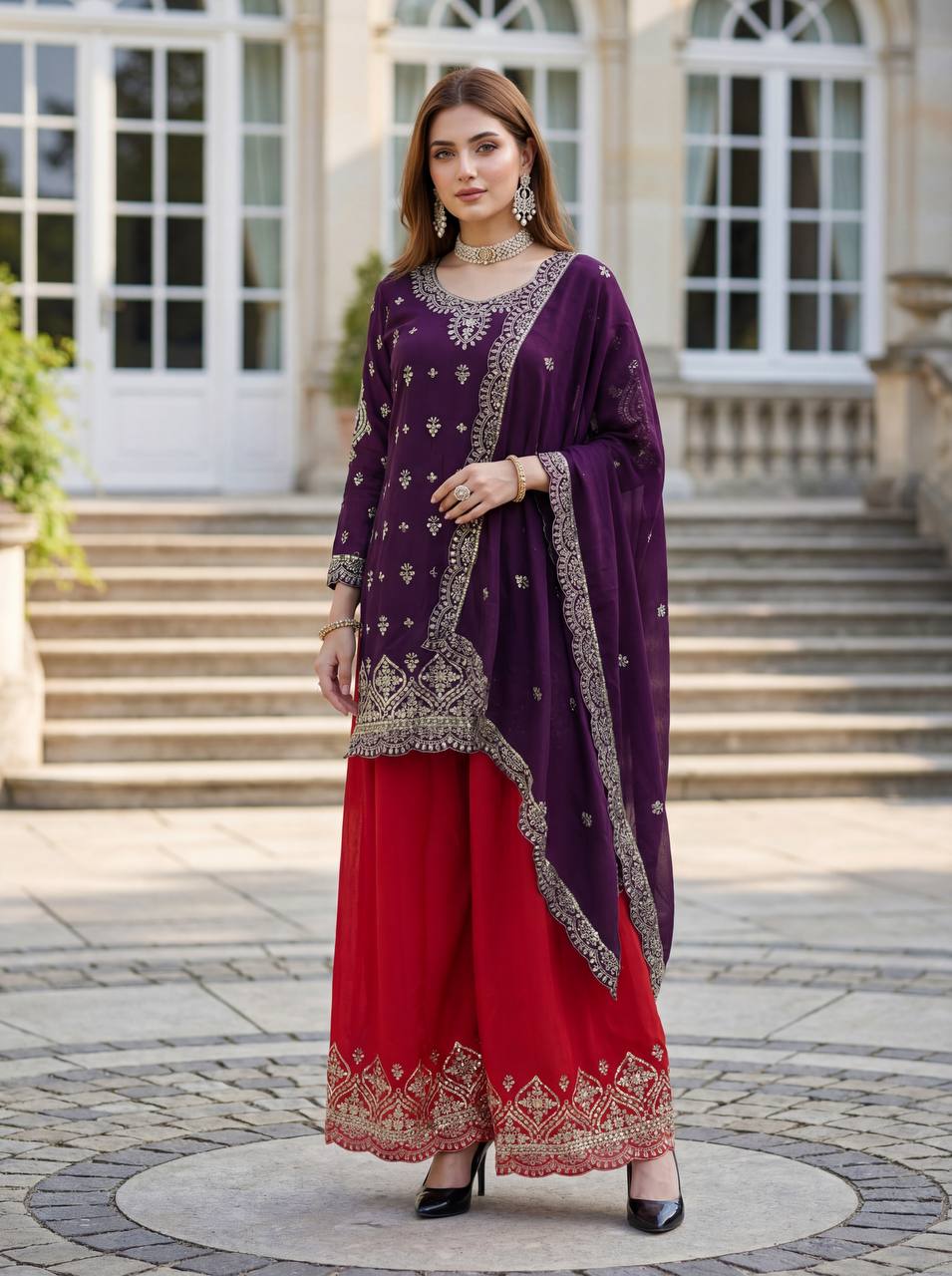 Lehenga Mart Designer Ready To Wear Salwar Suit Dupatta For Women-Purple