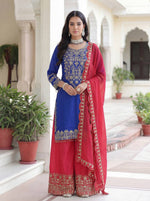 Thumbnail for Lehenga Mart Chinon Silk Salwar Suit Dupatta-Blue - Distacart