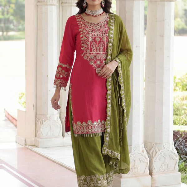 Lehenga Mart Chinon Silk Salwar Suit Dupatta-Pink