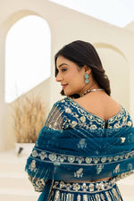Thumbnail for Lehenga Mart Net Lehenga With Cording Embroidery Work-Blue - Dista