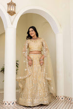 Thumbnail for Lehenga Mart Net Lehenga With Cording Embroidery Work-Cream - Dista