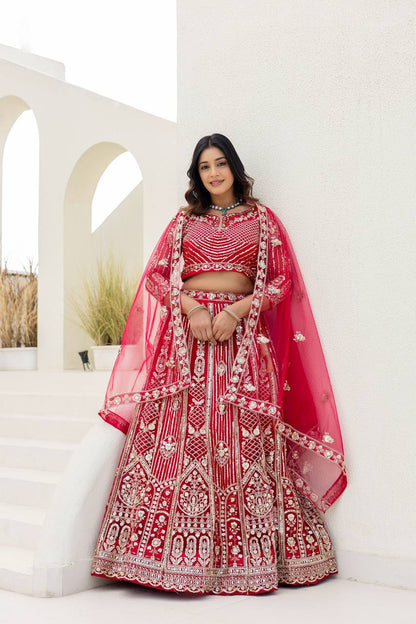 Lehenga Mart Net Lehenga With Cording Embroidery Work-Pink - Dista