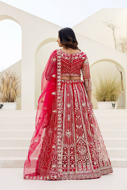 Lehenga Mart Net Lehenga With Cording Embroidery Work-Pink - Dista