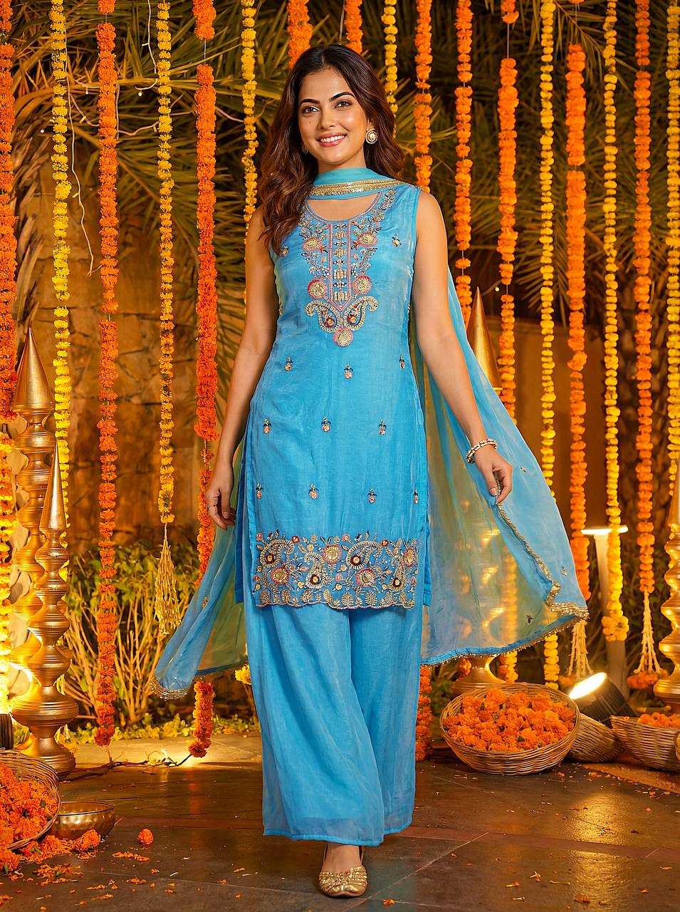 Lehenga Mart Designer Ready To Wear Salwar Suit Dupatta For Women-Sky Blue - Distacart