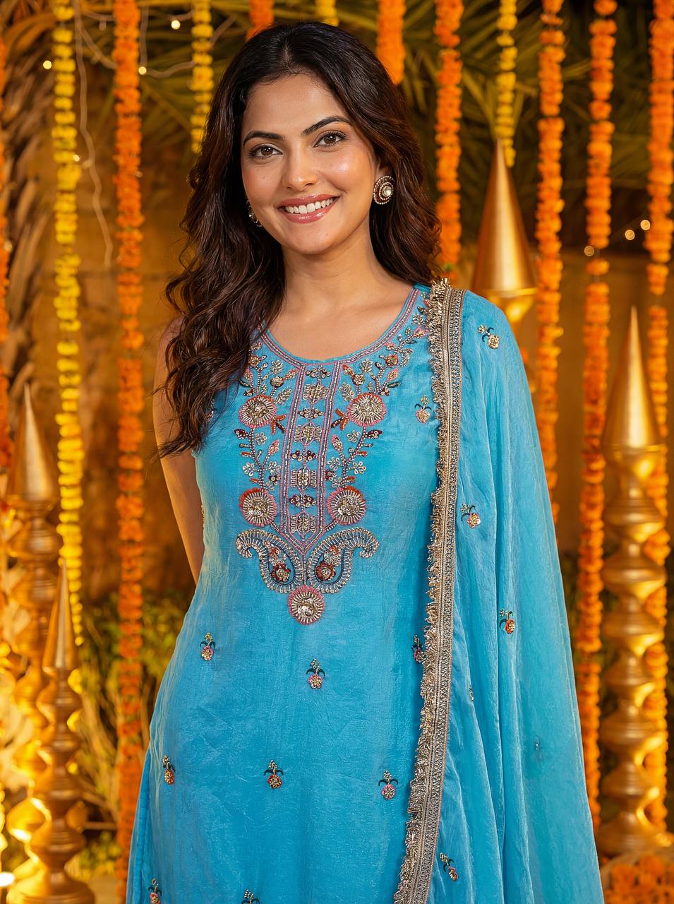 Lehenga Mart Designer Ready To Wear Salwar Suit Dupatta For Women-Sky Blue - Distacart