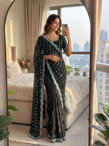 Lehenga Mart Designer Bollywood Style Party Wear Saree-Black - Dista