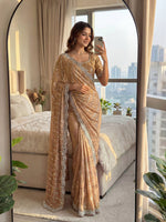 Thumbnail for Lehenga Mart Designer Bollywood Style Party Wear Saree-Cream