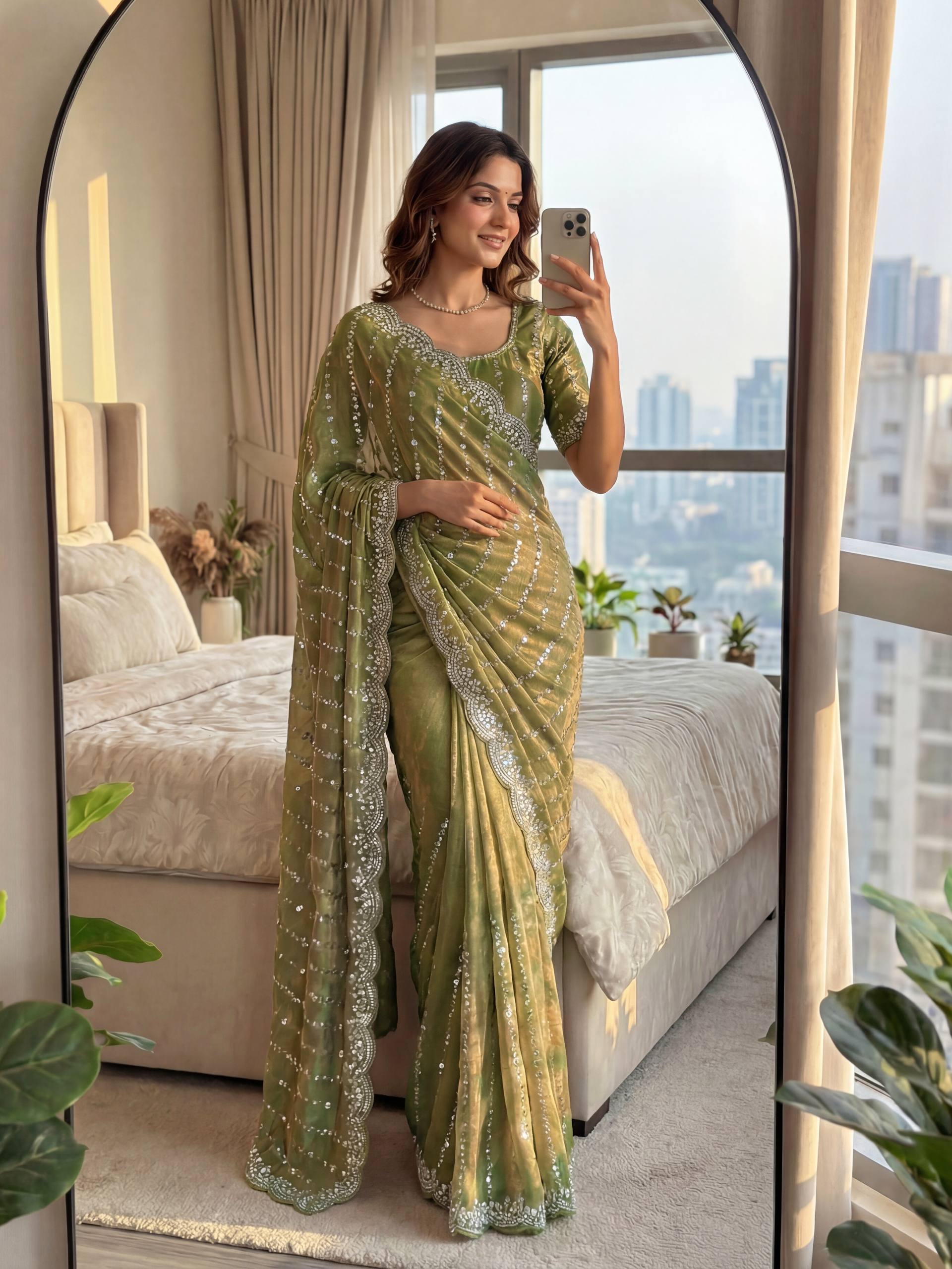 Lehenga Mart Designer Bollywood Style Party Wear Saree-Olive