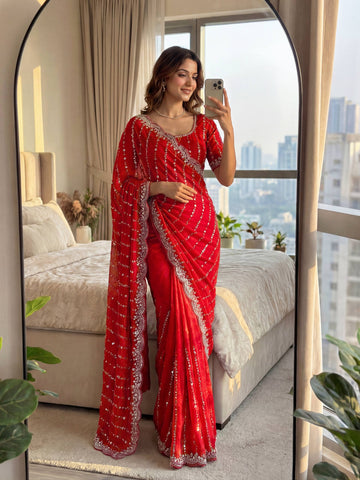 Lehenga Mart Designer Bollywood Style Party Wear Saree-Red - Dista
