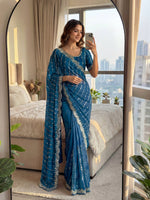 Thumbnail for Lehenga Mart Designer Bollywood Style Party Wear Saree-Skyblue