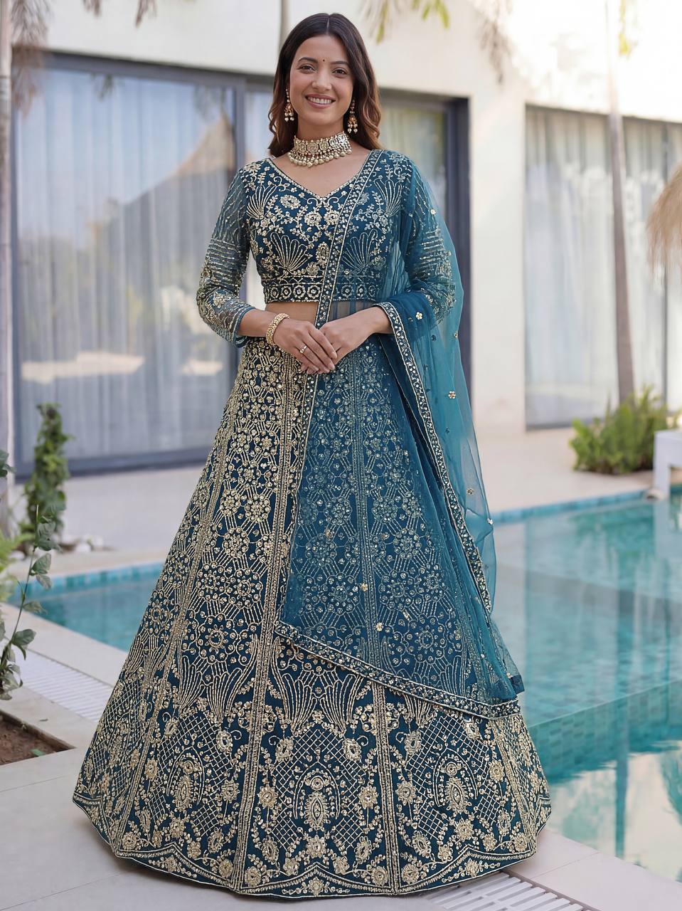Lehenga Mart Designer Wedding Wear Lehenga Choli-Blue - Dista