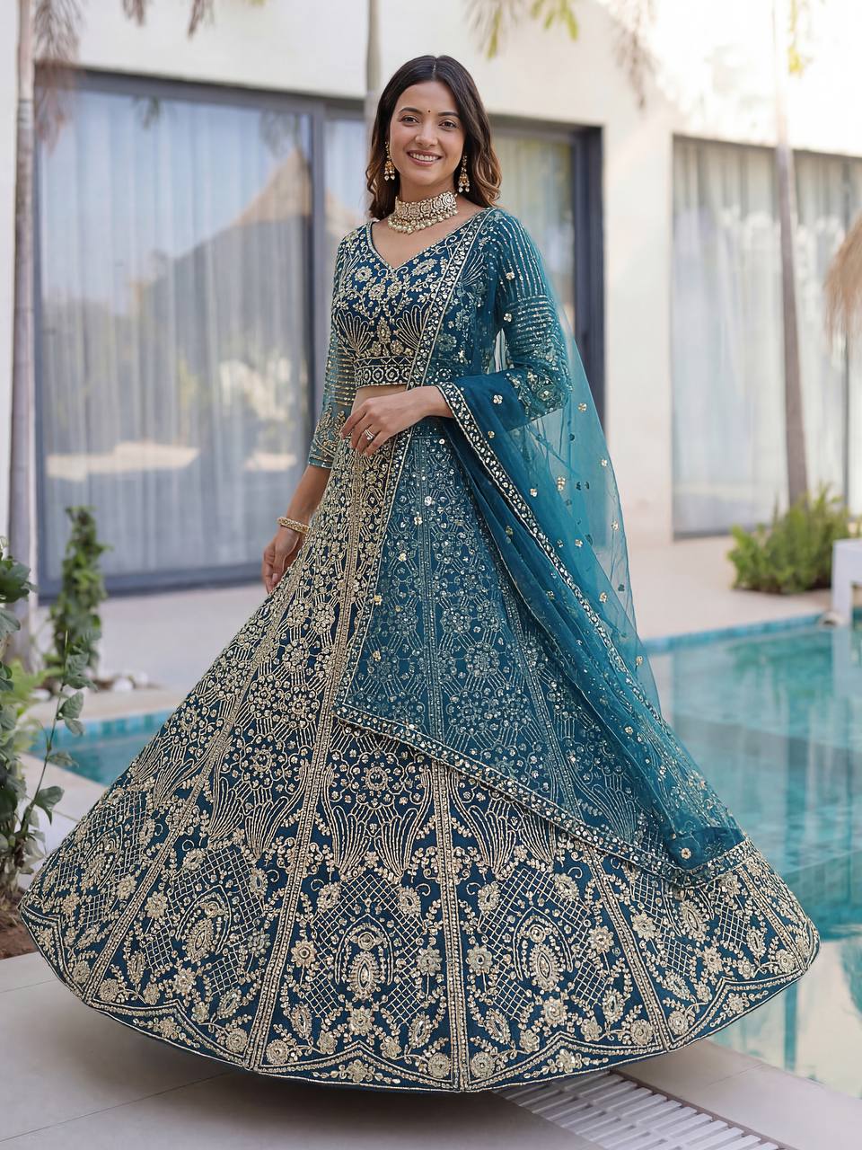 Lehenga Mart Designer Wedding Wear Lehenga Choli-Blue - Dista